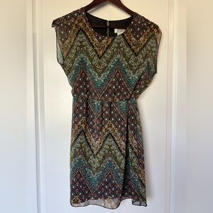 Sweet Storm Multicolor Chevron and Floral Midi Dress